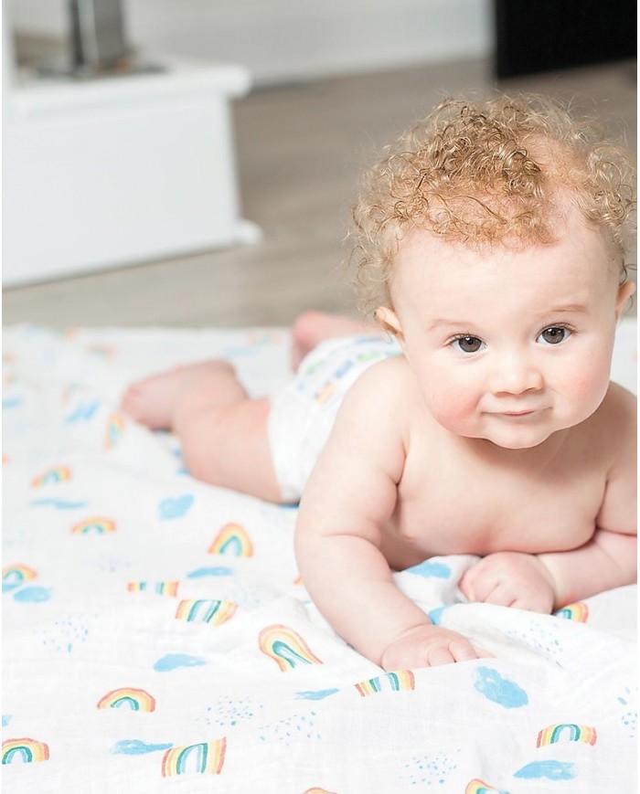 Copertina Estiva per Neonato Swaddle in 100% cotone Disegno Arcobaleni -  Lulujo Baby